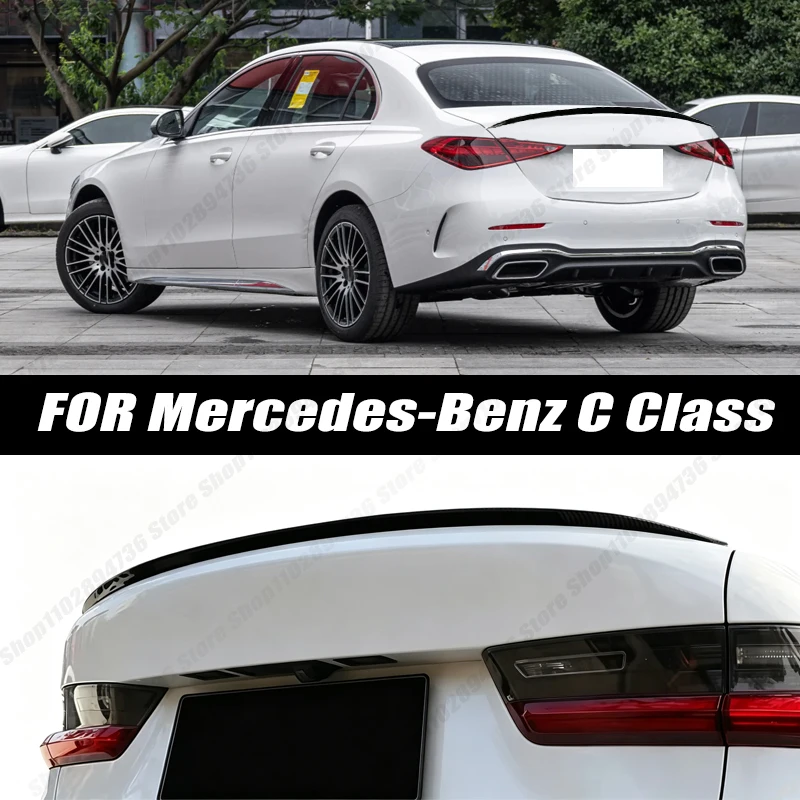 Glossy Black Soft Rubber Universal Rear Trunk Spoiler 5D Carbon Look Tail Wing Fit For Mercedes-Benz C Class Accessories