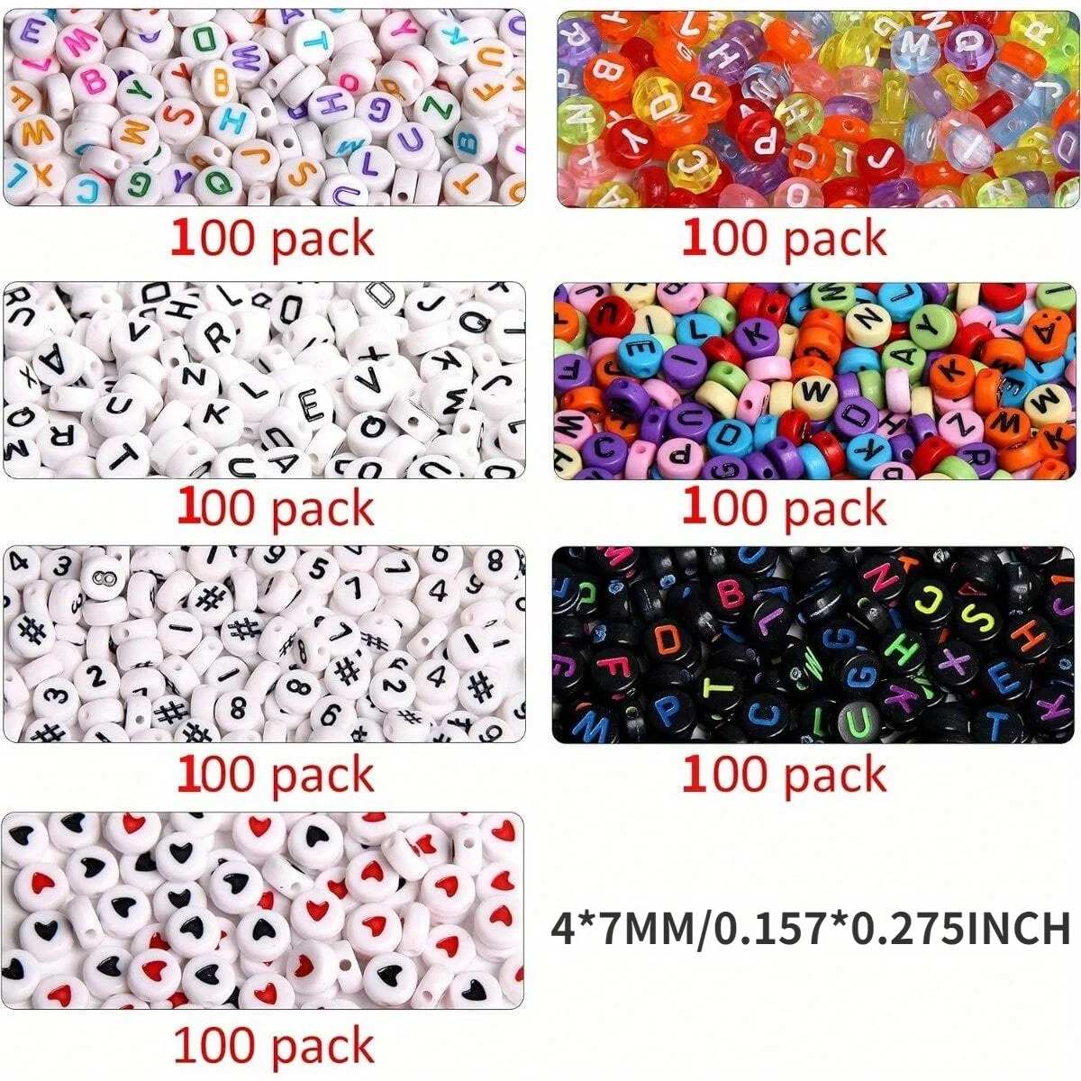 700pcs 7 Colors Round Letter Beads Acrylic Alphabet Number Beads for Jewelry Making DIY Necklace Bracelet (7x4mm)