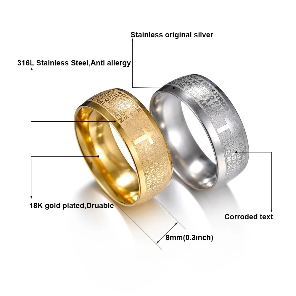 New Arrival Titanium Steel Jesus Cross Rings For Women Men Letter Bible Prayer Finger Christian Jewelry Wholesale