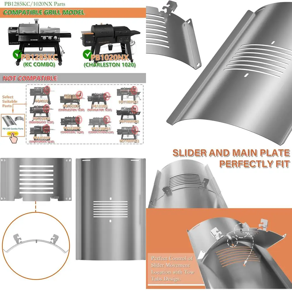 

Pit Boss Platinum KC Combo Grill Parts: Flame Broiler Slide & Heat Diffuser for Charlestown 1020 Pellet Smoker