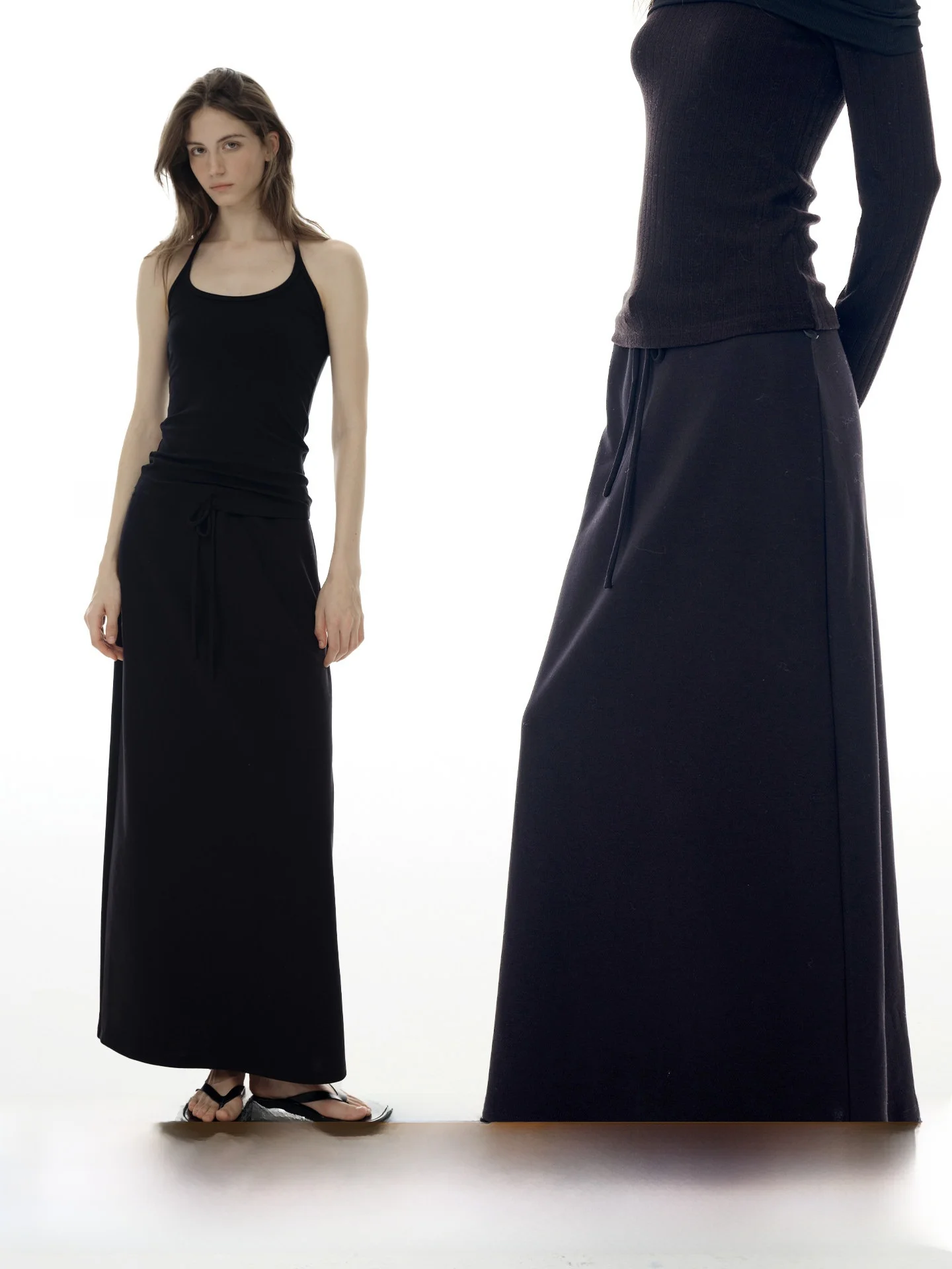 

Свободная драпированная юбка макси с поясом для женщин: легкая в уходе, скрывающая недостатки фигуры, повседневная, с высокой талией