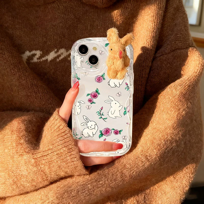 Fuzzy Rabbit Case For Samsung Galaxy A13 A06 A22 A04 A03 A23 A73 F16 M16 M55 M35 M15 M14 A24 A31 A20 A30 A33 A21S A71 M34 Cover