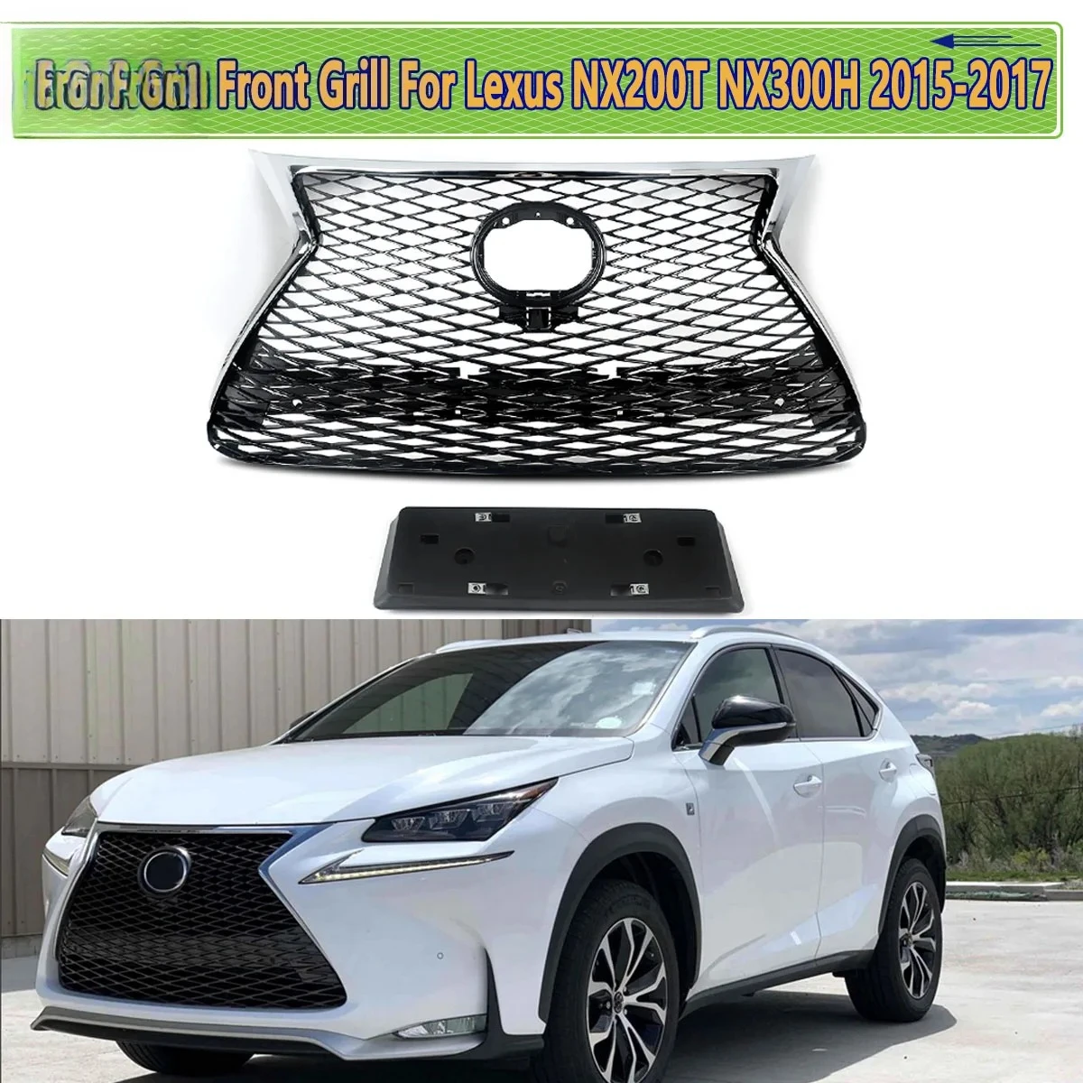 F Sport Style Front Bumper Grille Fit For Lexus NX200t NX300h 2015-2017 Chrome With Black Grills Front Hood Mesh Radiator Grill
