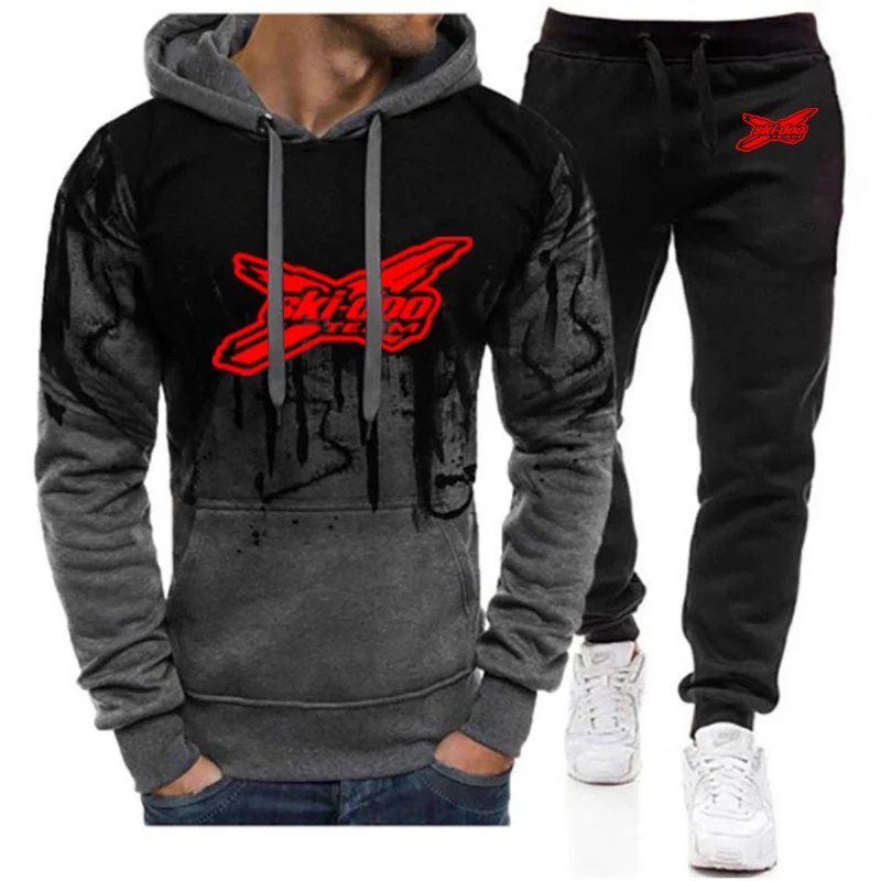 2025 Can Am Ski Doo Team Men's New Gradient Color Tracksuit Sportwear Hooded Sweatshirt Tops+Pants Pullover Suit Casual Clothes