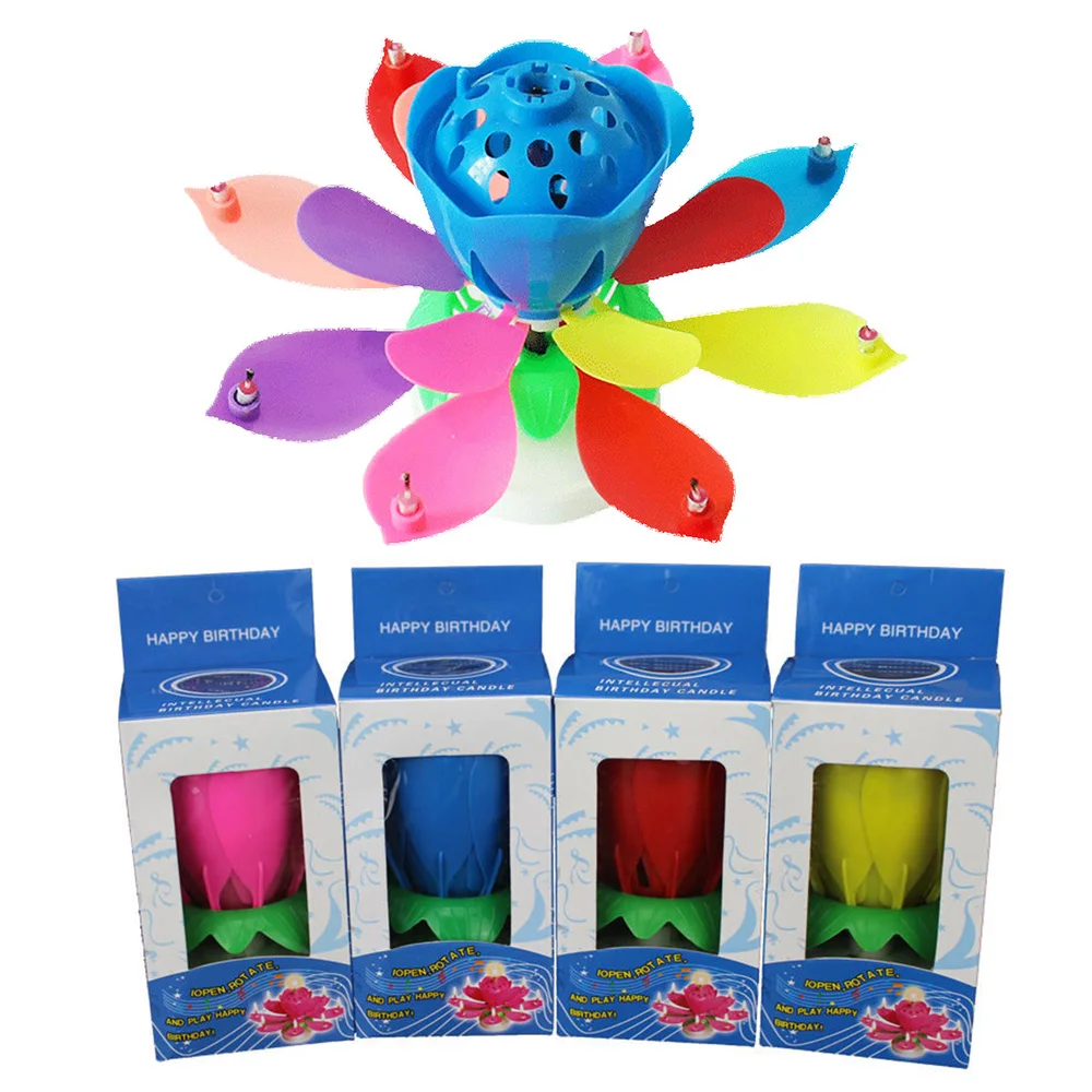 

Musical Lotus Birthday Candle – Rotating Flower Cake Topper, Double Layer Blooming Candle with Happy Birthday Song for Party