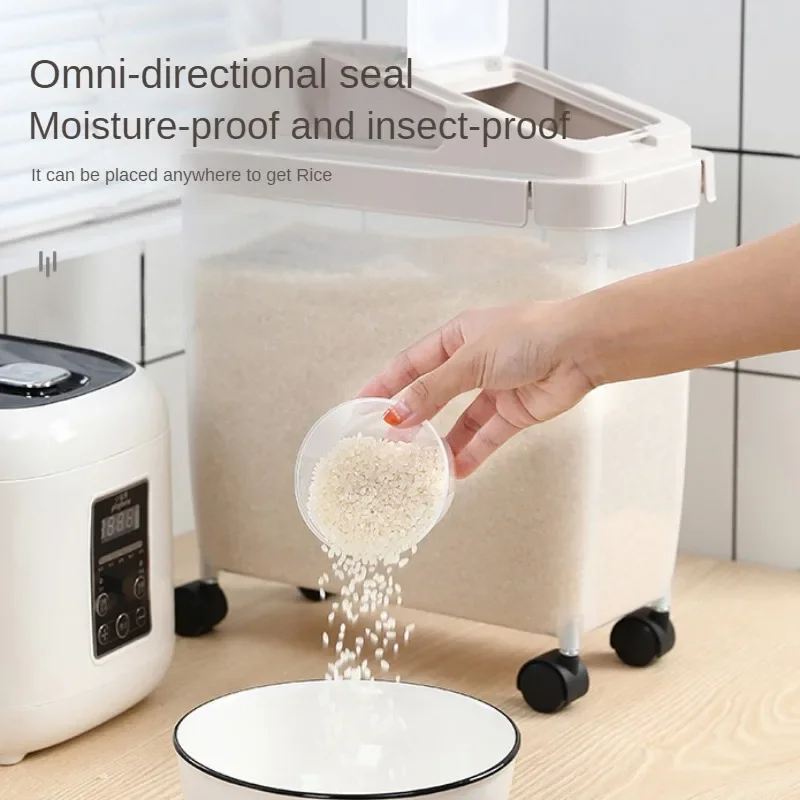 صندوق تخزين أرز بلاستيكي شفاف كبير، حاوية حبوب محكمة الغلق مقاومة للرطوبة لتخزين طعام المطبخ #6