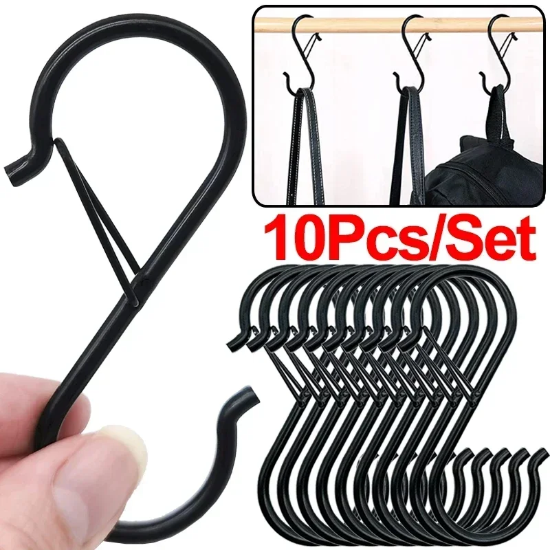 2/10pcs Metal S-Shape Hook Garden Hanging Clasp Kitchen Pot Rack Room Bags Clothes Towels Closet Rod S Hanger Hooks with Buckle