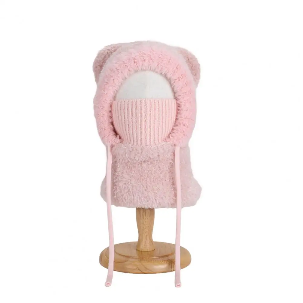 

Children Warm Knit Cap Cozy Plush Bear Ear Winter Hat with Face Guard Neck Warmer for Kids Windproof Warm Vertical for Weather