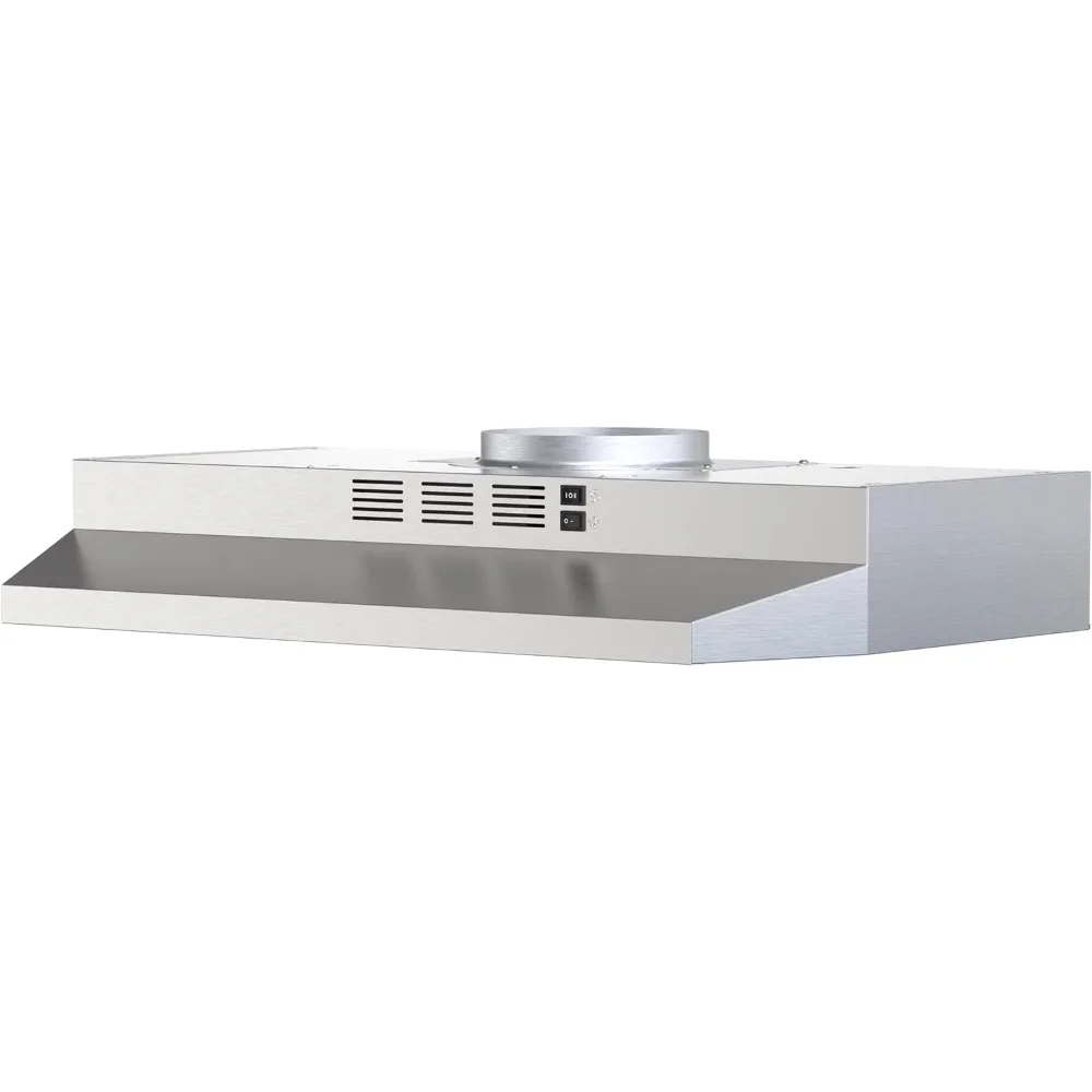 Aço inoxidável Kitchen Range Hood, sob o armário, canalizado, Ductless, conversível, com controle do botão Rocker