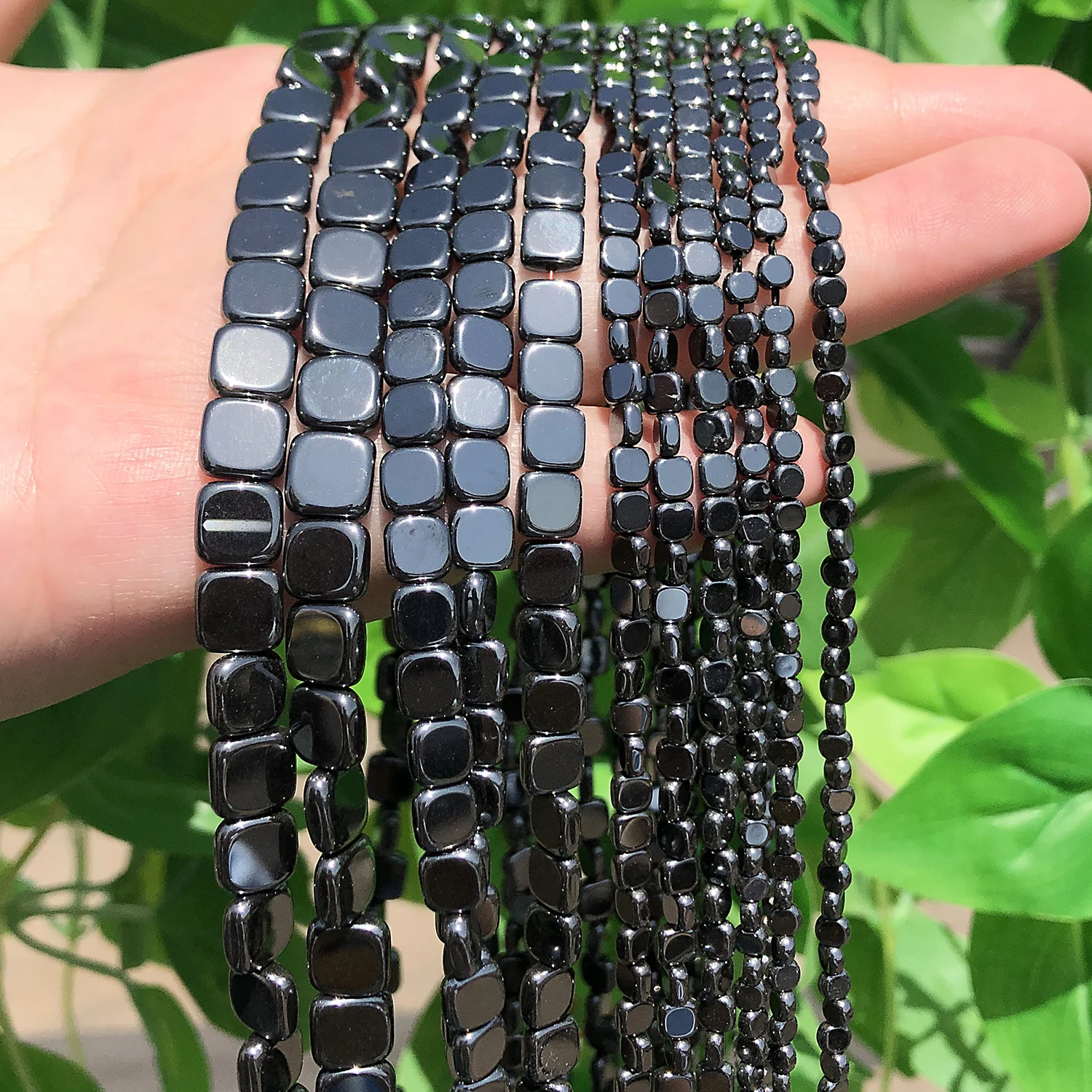 3 4 6 8mm Black Hematite Natural Stone Flat Square Smooth Spacer Charm Loose Beads For Jewelry Making Bracelet Necklace DIY