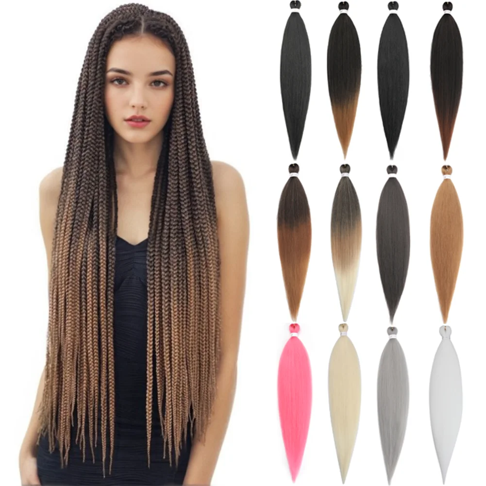 36Inch Pre-stretched Braids Hair Professional Itch Free Hot Water Setting Synthetic Fiber Ombre Yaki  Braid Hair Extensions