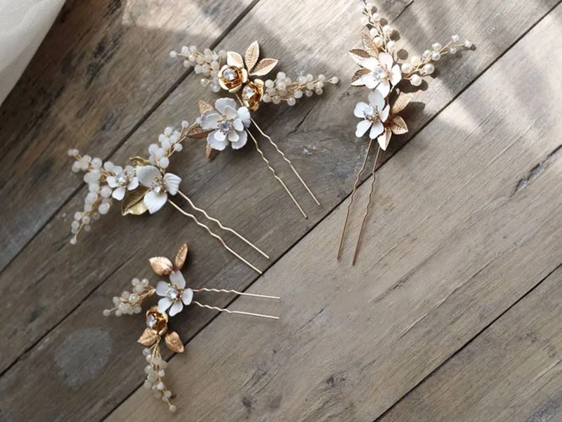 Ins Hand Painte Flower Clips Bridal Hair Pins Piece Vintage Women Headpiece Handmade Wedding Jewelry