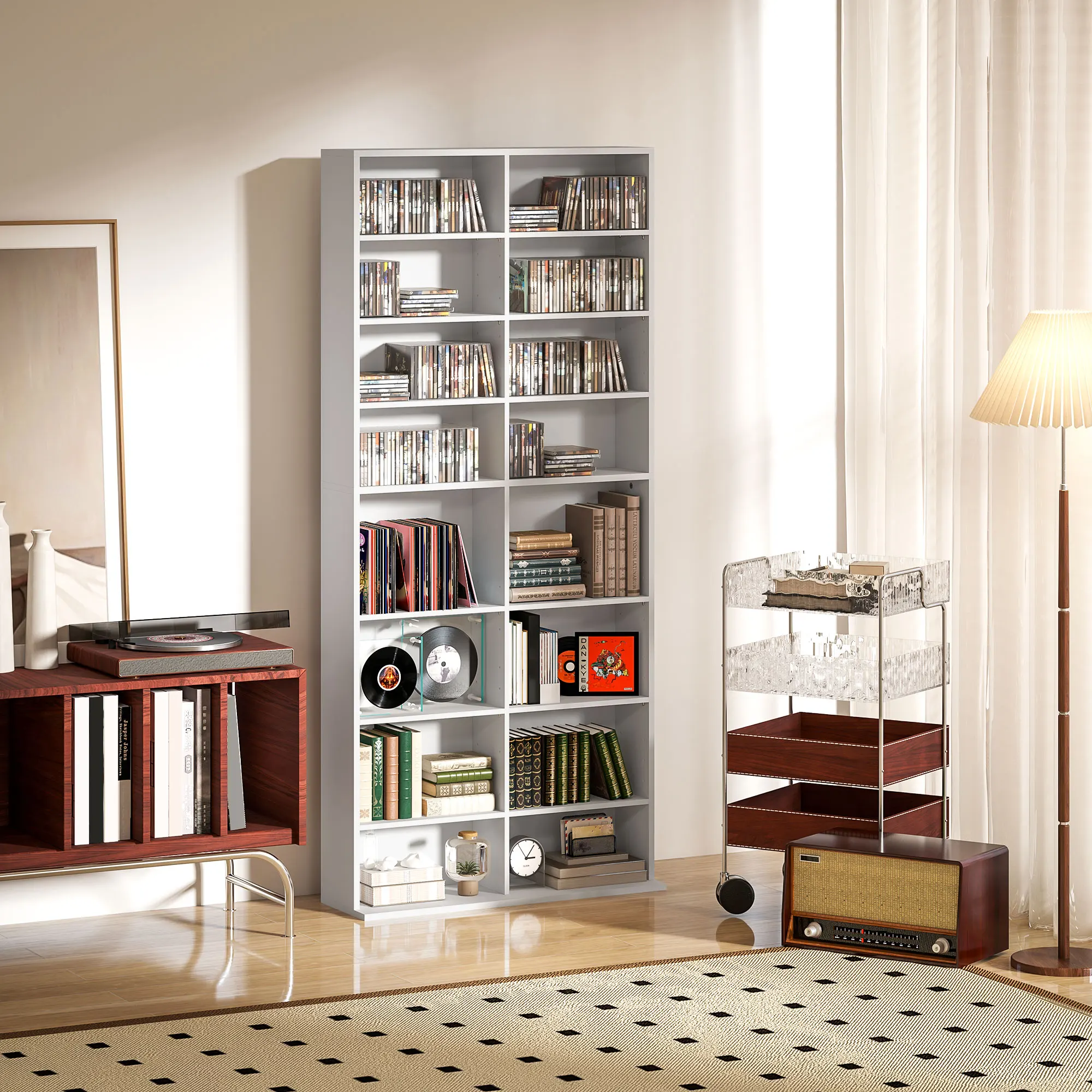 HOMCOM Mobile multimediale con spazio per CD e DVD, max. Capacità di 18 scomparti per 640 CD, 360 DVD e 430 Blu-ray