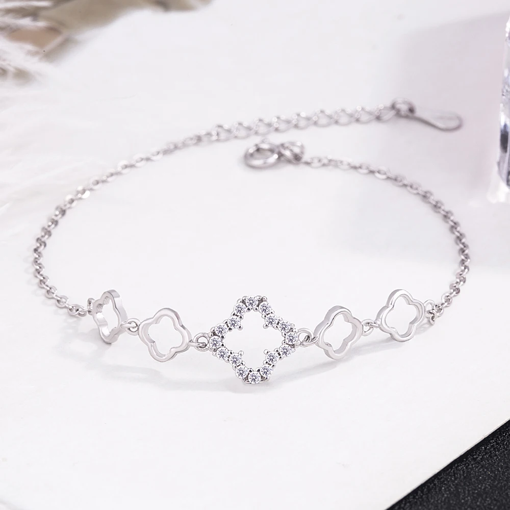 

Браслет из стерлингового серебра 925 пробы с полым клевером, 19 см, очаровательные ювелирные изделия, высокое качество, аксессуар на удачу для женщин и девочек