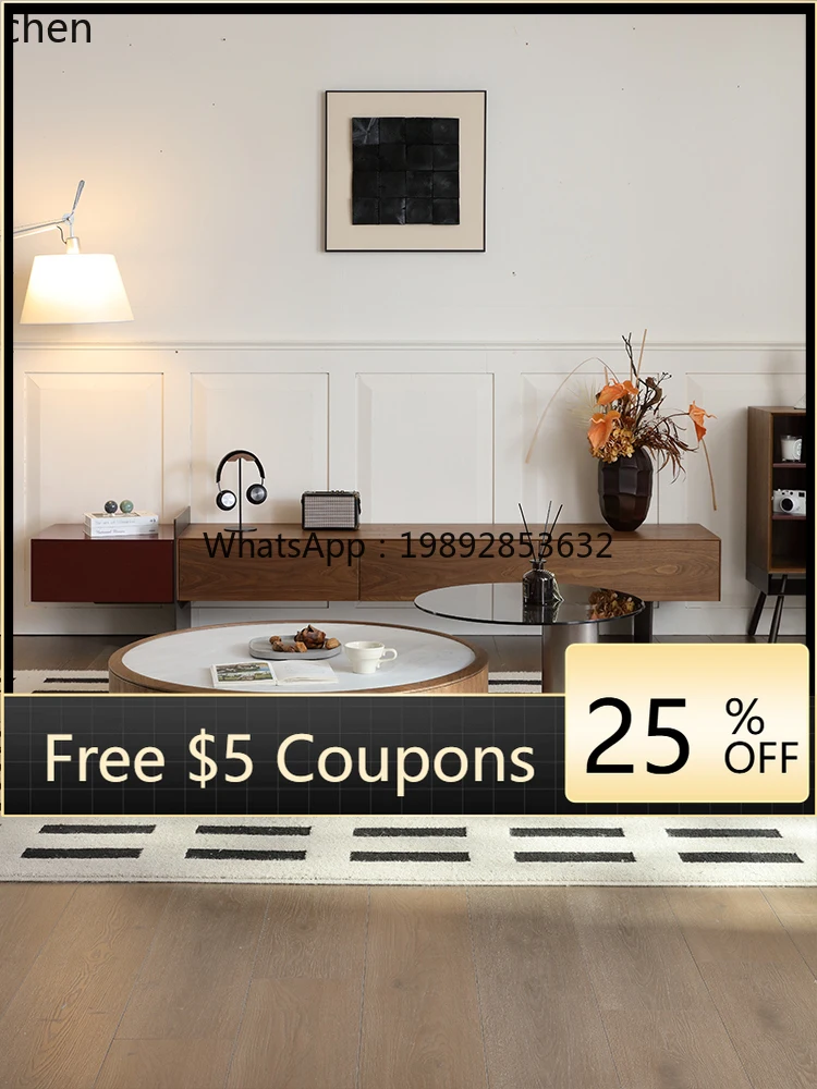 

walnut TV cabinet coffee table combination living room new retro modern floor cabinet set