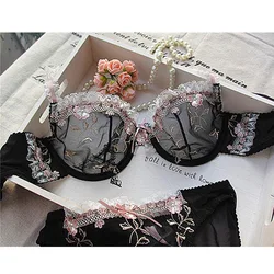 hollow out Women's Sexy Exquisite Ultra-Thin  Transparent Lace Underwear Bra Lingerie Set