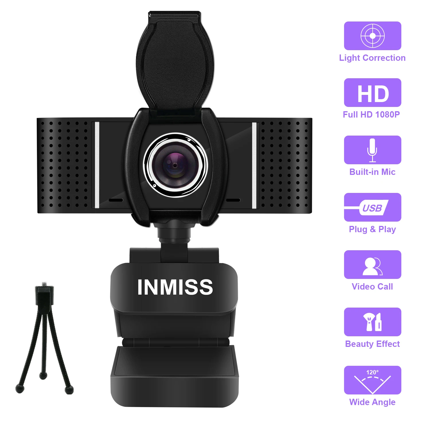 80P Webcam with Microphone, 120° Wide Angle USB Computer Camera, Plug & Play Streaming Web Camera, Auto Low Light Correction, 360° Rotatable Privacy Cover Web Cam for PC Laptop Desktop Zoom Video Conference Live Streaming