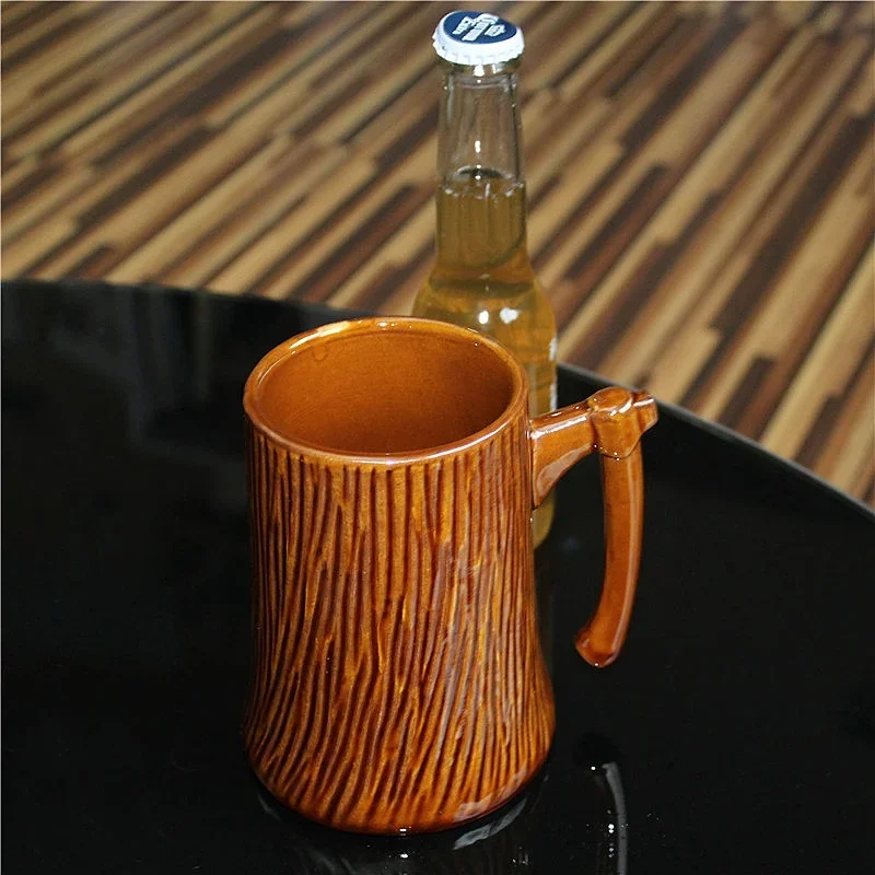 600ML Large Capacity Creative Tree Stump Shaped Ceramic Mugs Beer Cup Milk and Coffee Mug Office Afternoon Tea Home Drinkware