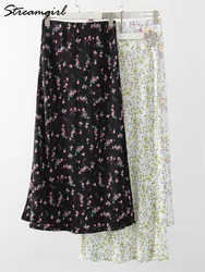 Chiffon Floral Skirt Long Green For Women Summer High Waist A Line Slit Skirts Maxi Ladies Office Women's Floral Skirts White