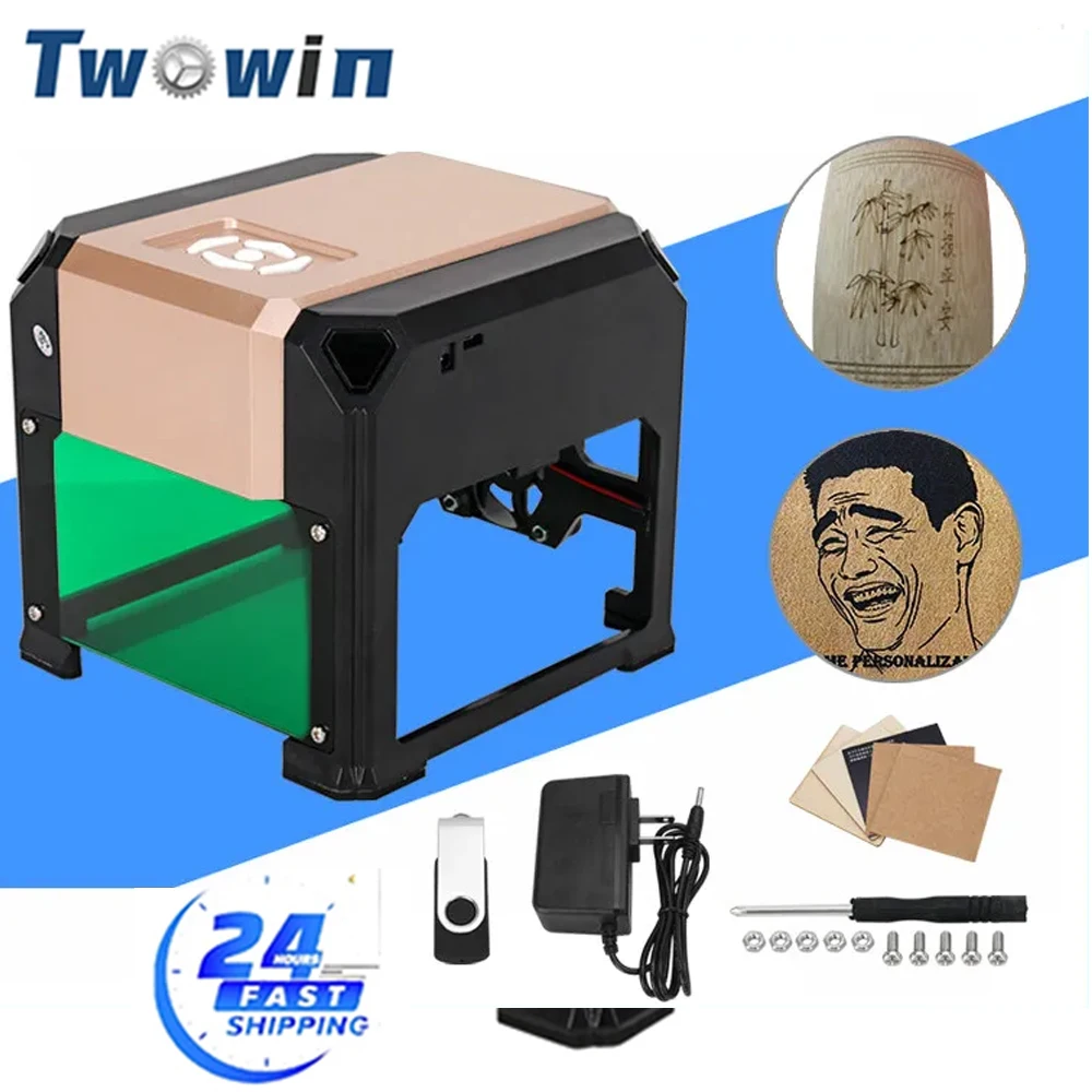 3000mW Laser Engraver Bluetooth Mini CNC Machine USB 80x80mm DIY Logo Mark Desktop Printer Laser Cutter Wood Engraving Carving