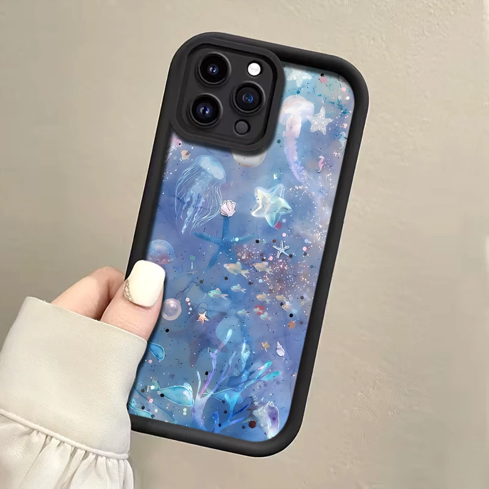 Blau-Lila Quallen-Handyhülle mit Trageschlaufe für iPhone 12 13 14 15 16 17 Pro Max 15 14 Plus 17 E Stoßfeste Matte Silikonhülle – Detail 5