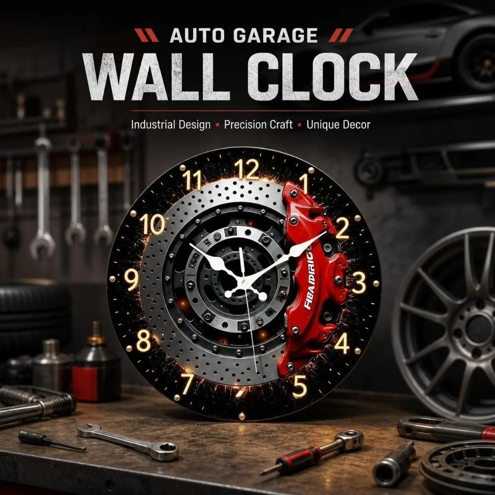 Motorcycle Style 2D Flat Wall Clock 20/25/30cm Silent 2D Car Wheel Hub Wall Clock Wall Decor Sweep Second Quartz Wall Clock