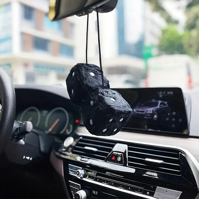 2PCS Long haired hot stamping dice plush toy cube pendant rearview mirror