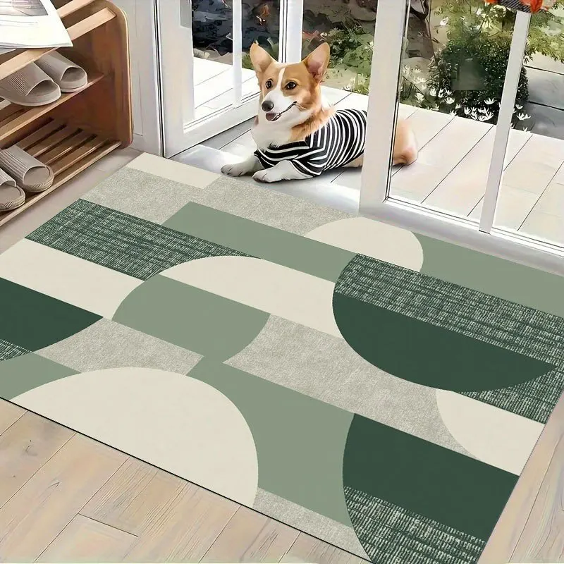 Geometric pattern welcome rug featuring interlocking shapes ideal for tech company lobbies gym locker rooms and mall walkways