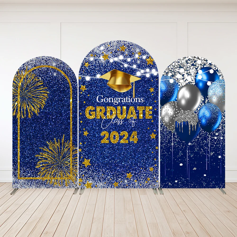 

Royal Blue Gold Glitter Graduate 2024 Arch Backdrop Cover Chiara Wall Congratulations Congrats Prom Party Photo Background Wall