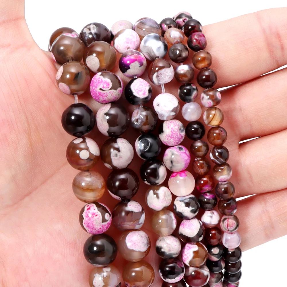 

1 Strand Two-color Fire Agate Beads Pink Stone Beads Natural Round Beads For Diy Jewelry Bracelet Necklace Gift Accessories