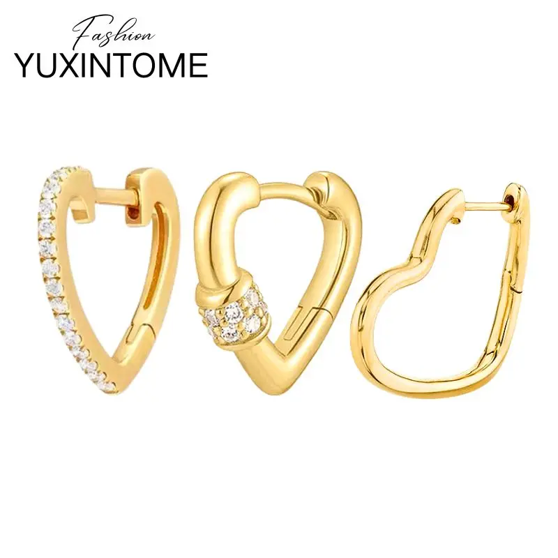 

925 Sterling Silver Needle Heart Hoop Earrings for Women Fashion Shiny Crystal Heart Geometry Earrings Party Fine Jewelry Gifts