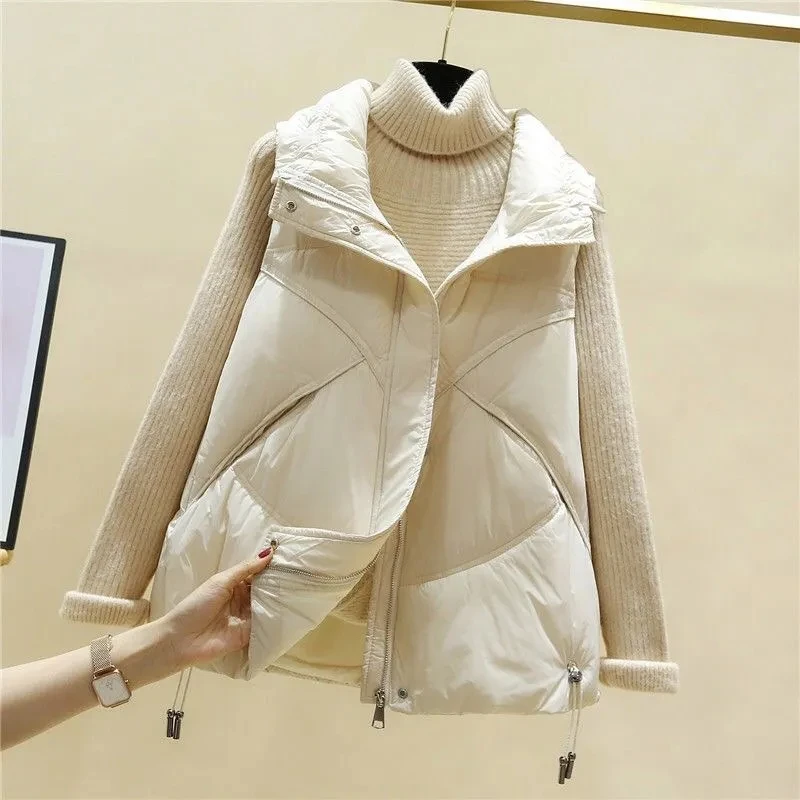 Black Down Cotton Vest Women\'s Korean Version Loose Fashion Vest Outerwear Vest 2022 Autumn And Winter Thick White Short Jacket