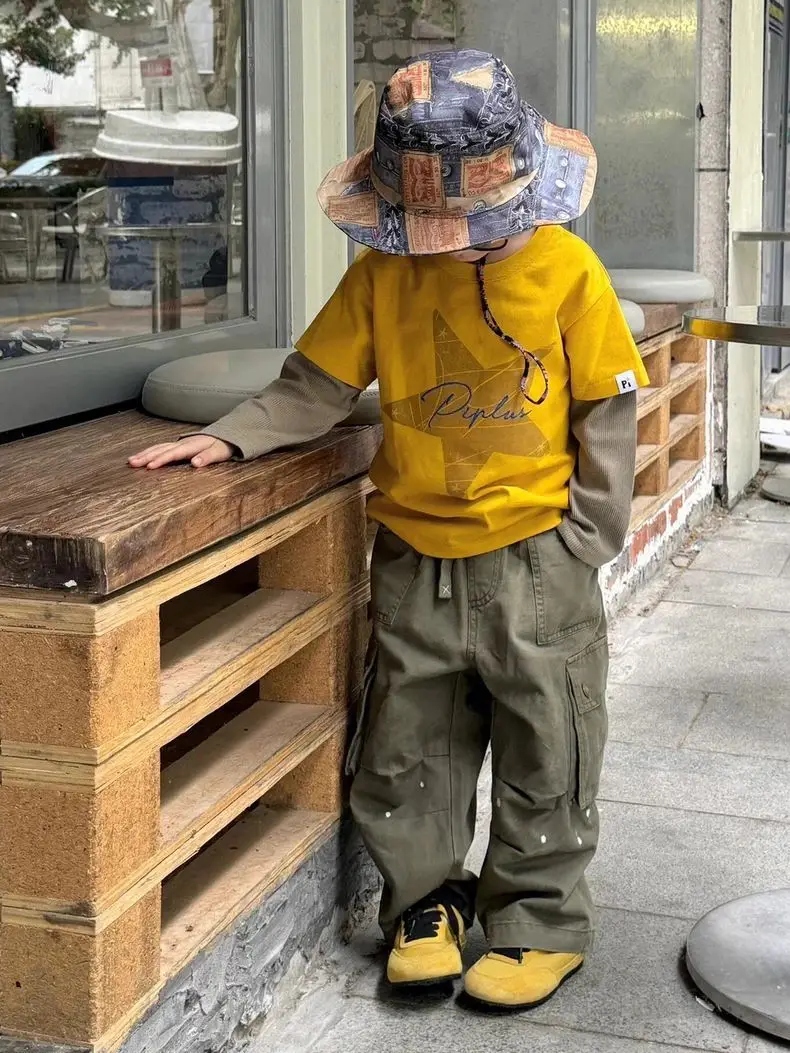Summer Baby Boys Children Suits Kids Fashion casual Letter TShirt+Pocket Pants 2Pcs Sets Handsome Hip hop Mountaineering suit