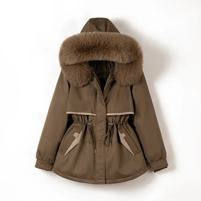 

Parker Women's Detachable Liner One-Piece Winter Jacket Mid-Length Three-Wear Style with Large Fur Collar