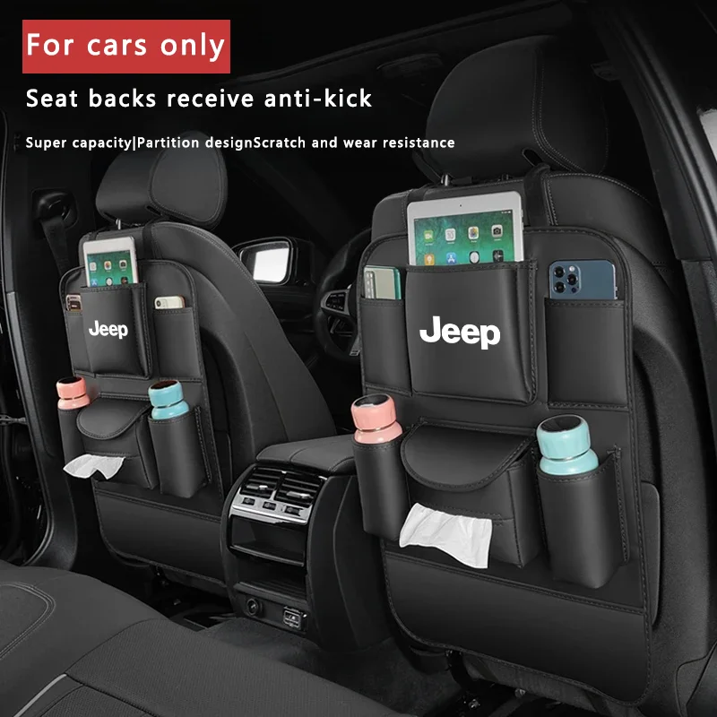 For Jeep Cherokee Compass Patriot Renegade JK TJ Trail-Hawk Wrangler SRT Car 4 Colors Organizer Back Storage Bag Anti-kick Pad