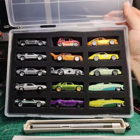 Transparent förvaringslåda med lock och bomullsplatta, displayfodral med 15 positioner för 1/64 bilmodeller, Hot Wheels-display 8 best sales förvaring av hot wheels - №4