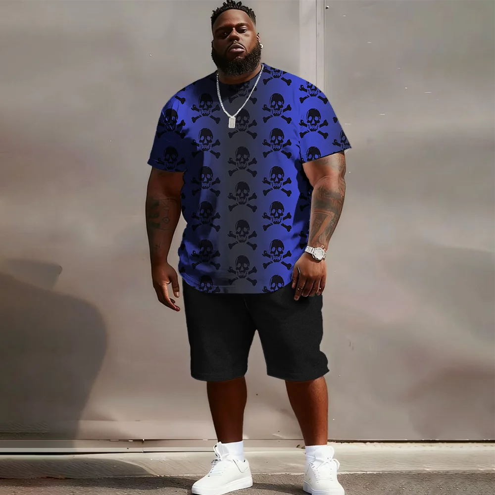 

S-9xl plus size Men's Short Sleeve Set: Skull-Edge Vibe - 2-Piece Big & Tall Fit, Soft Fabric, Sleek Distressed Skulls