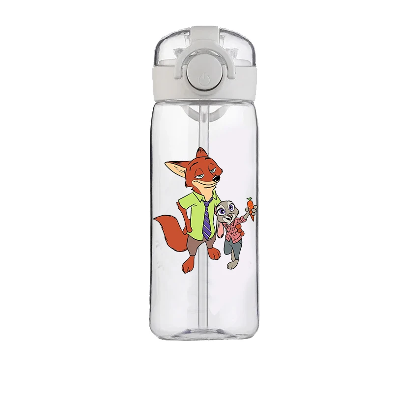 400ML Anime Zootopia Straw Cup Summer Boy Girl Children's Water Cup Food Grade Disney Cartoon Plastic Kettle Drop-proof Cup Gift