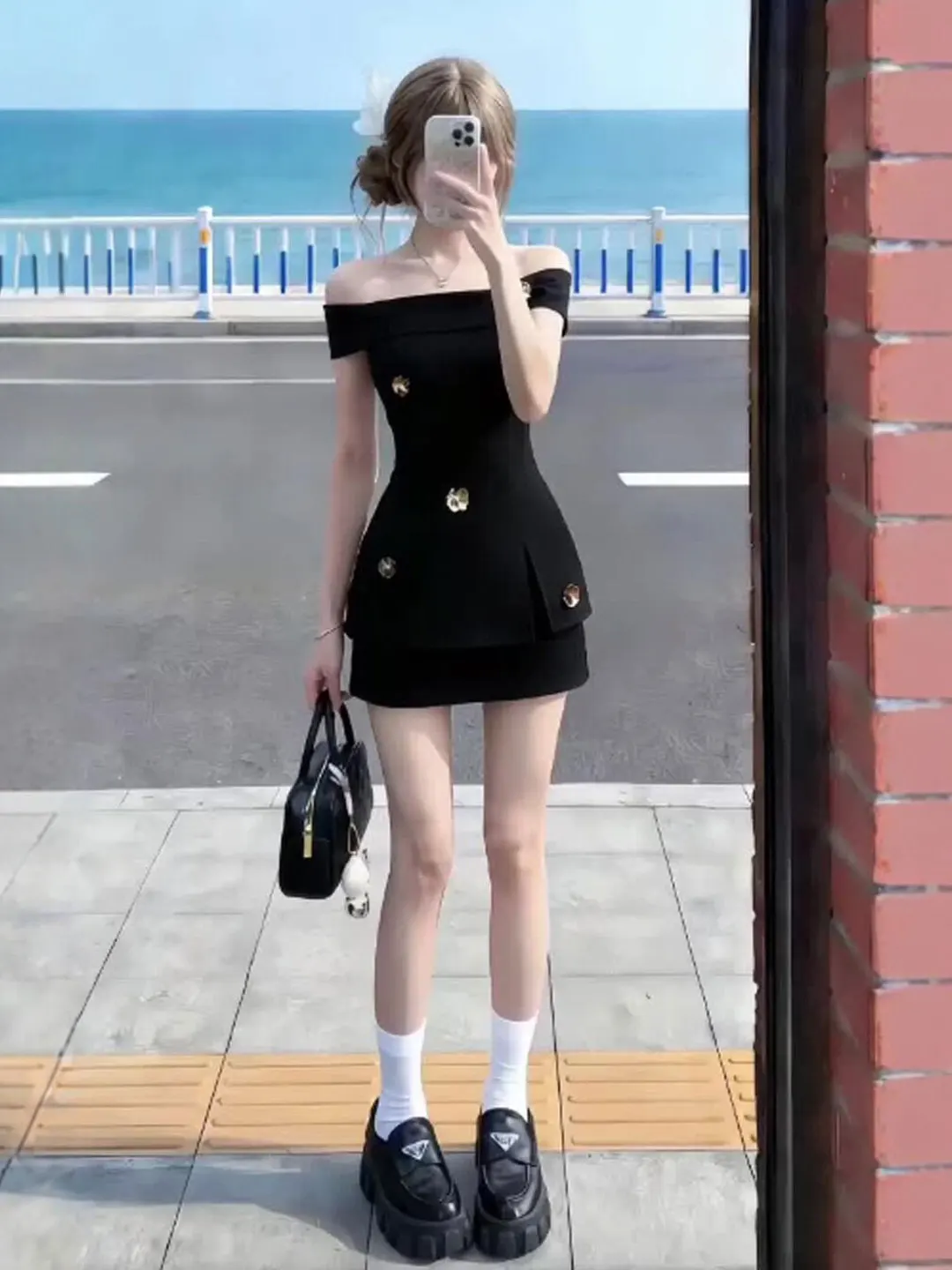 

Korean Style One Shoulder Top And Half Skirt Set Comfortable Short Sleeve T-Shirt Style Outfit for Summer Date Youth Fashion