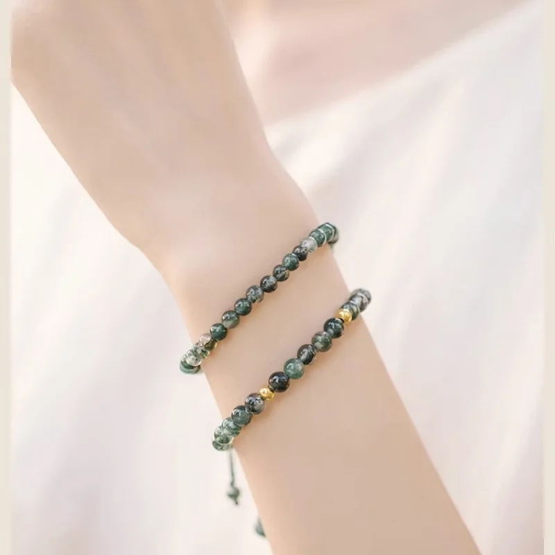 Green Stone Beads Charm Bracelet for Women Retro Design Agate Fine Jewelry Couples Valentine's Gifts Drawstring Boho Wristband