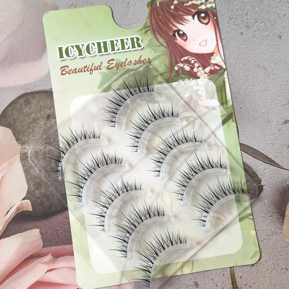 5 Par Tajskich Sztucznych Rzęs do Makijażu, Miękka Przezroczysta Baza, Gęste Naturalne Wygląd, Wielokrotnego Użytku, Ręcznie Robione, Nude Smokey Party