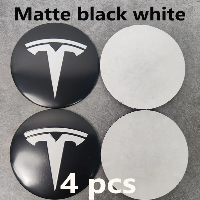4 stuks 56mm Tesla wieldoppen logo stickers - waterdichte duurzame wielcentrum stickers voor Model 3/Y/S/X auto beschermende accessoires