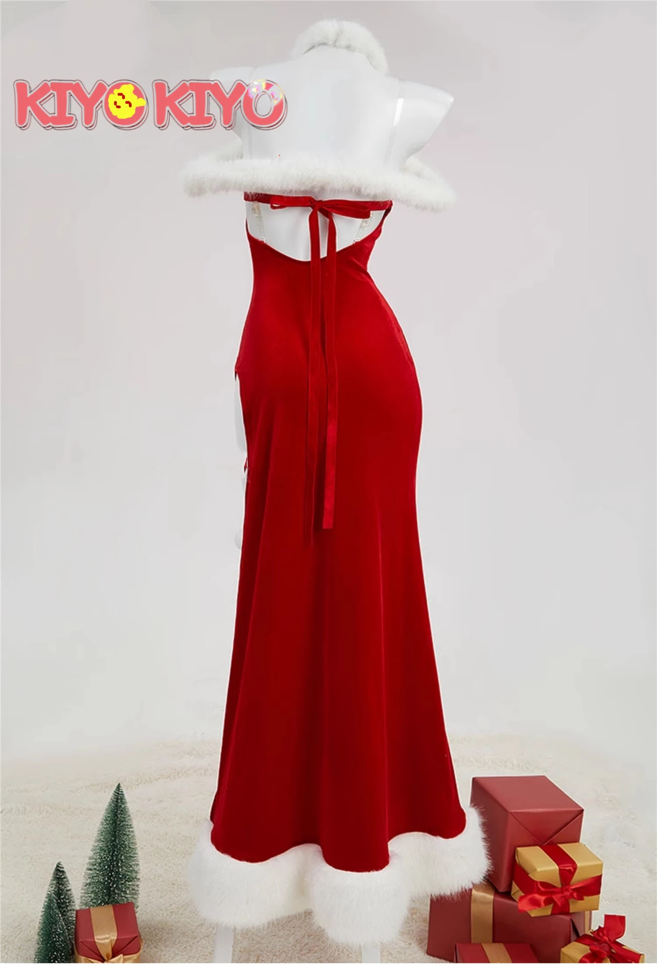 KIequilibre-Robe de Noël en Velours Rouge, Costume Cosplay Sexy