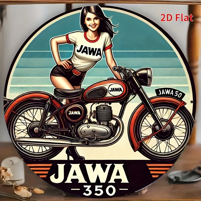 [2D Flat] 1 Stück – 8 x 8 Zoll (20 x 20 cm) – 2D JAWA 350 Retro-Wandkunst-Metallblechschild – Vintage-Aluminium-Dekor für Zuhause, Café, Bar – Ea