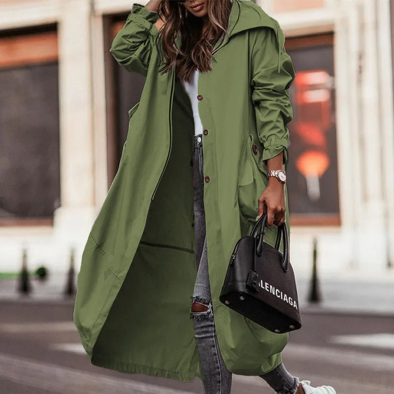 Fashion Long Coat Ladies Autumn Jacket Long Sleeve Turn Down Collar Pockets Zipper Up Trench Coats Windbreaker Woman Clothing