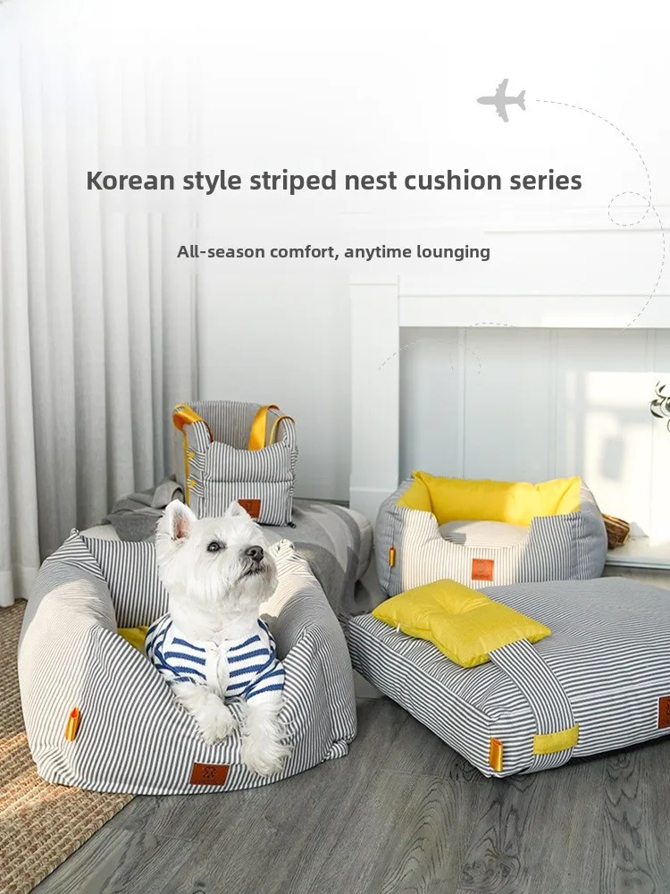 

Korean Stripe Pet Dog Bed Dog Universal Small Medium Size Dog Waable Four Seasons Pet Dog Bed Couch Nest Pad