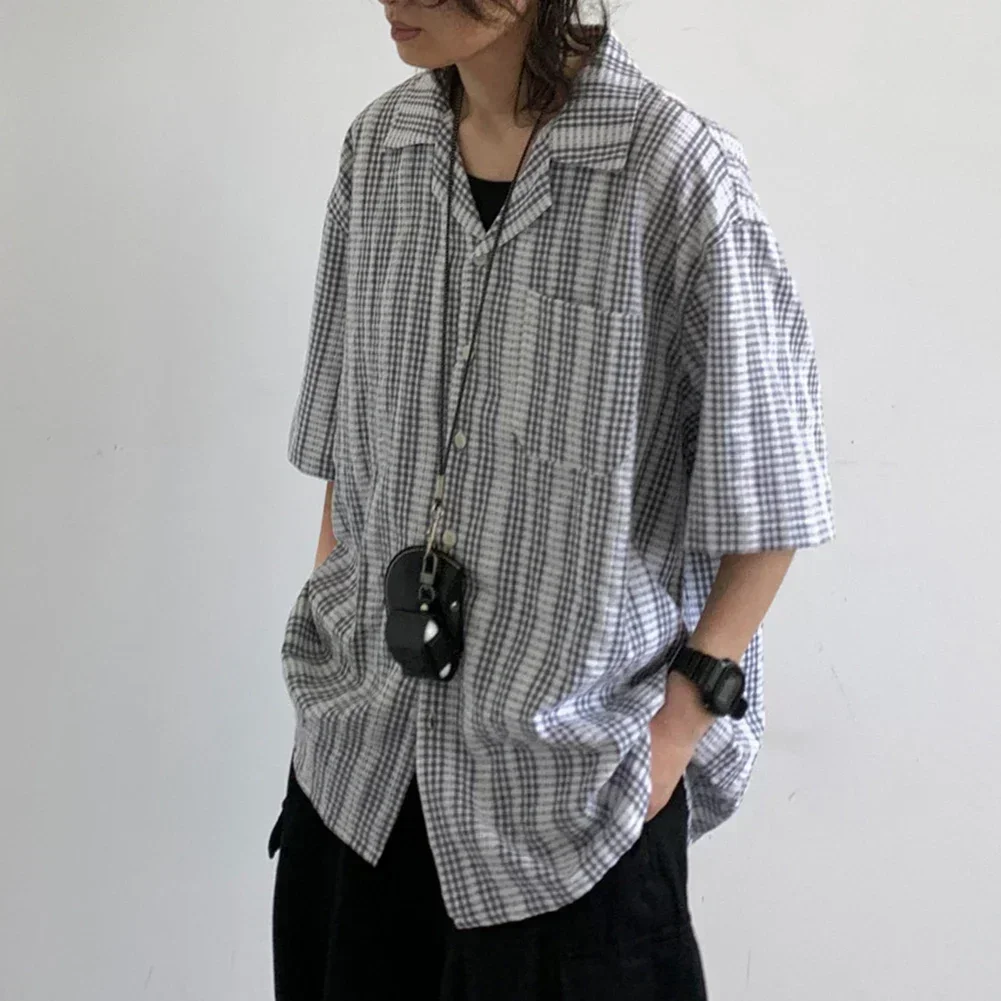 

Casual Outing Mens Summer Shirt Loose Fit Shirt Men Summer Plaid Shirt Casual Shirt XL Lapel Collar Shirt Regular Length Shirt