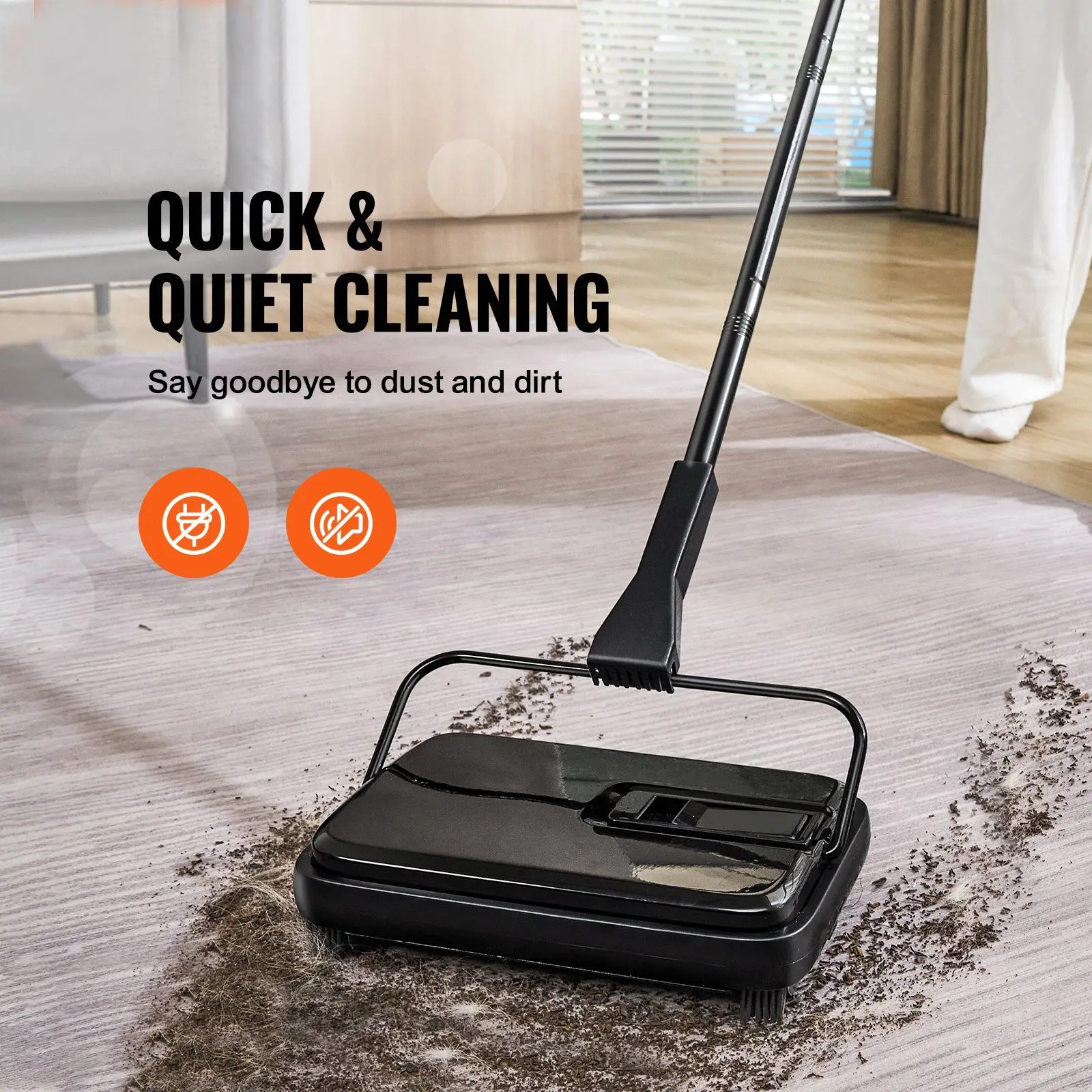 VEVOR Carpet Sweeper, 7.87 in Sweeping Paths, Floor Sweeper Manual Non Electric, 300 ml Dustbin Capacity with Comb for Home Offi