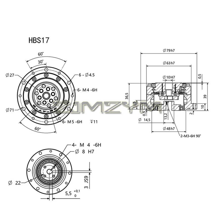 Imagem -06 - Servo Motor Gear Drive para Robot Harmonic Redutor Cup tipo High Precision Gear Joint Hbs14 Hbs1730 50 80 100