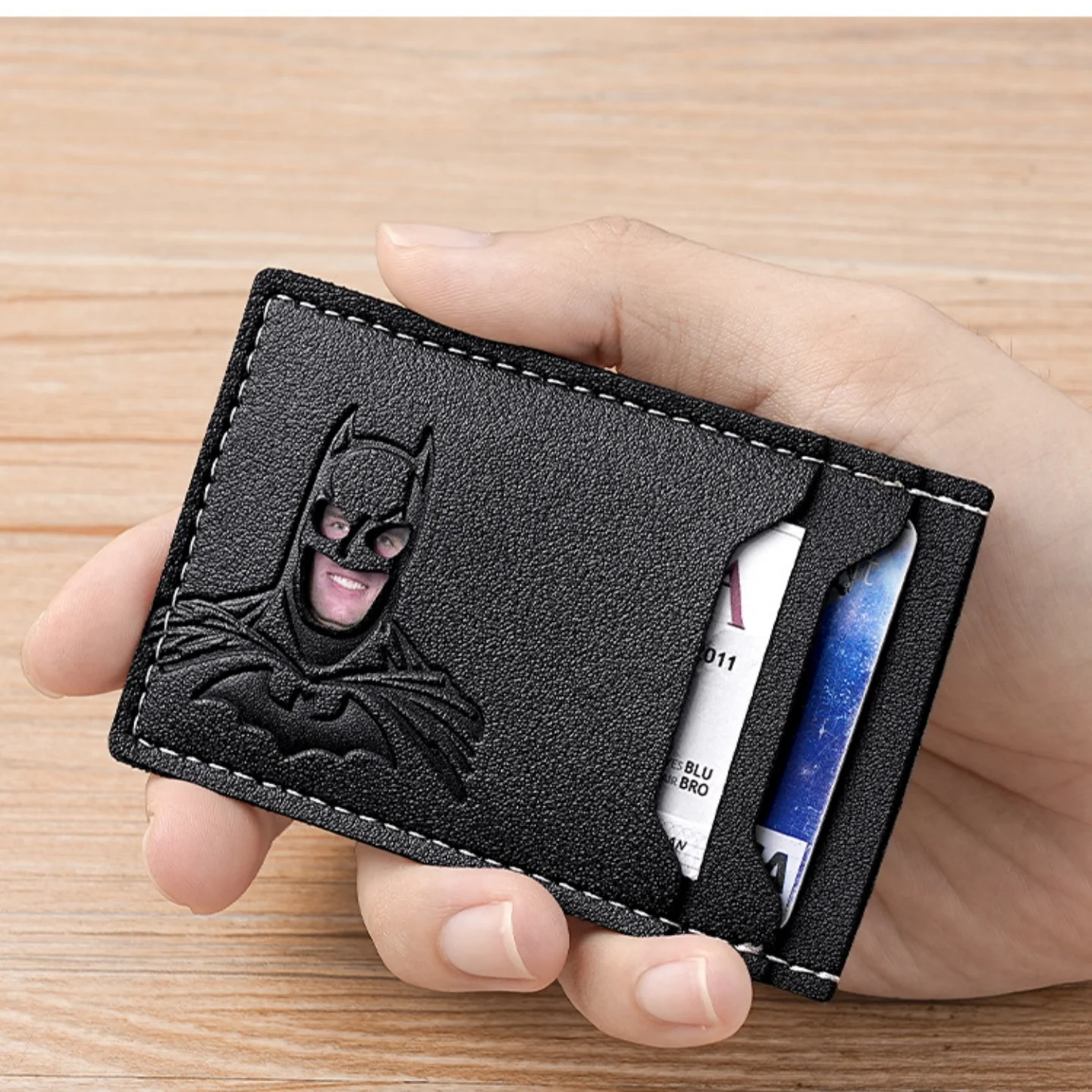 Anime Superhero Bruce Wayne Batman PU Leather Hollow‑Out Card Holder Unisex Style Portable ID License Wallet Unisex Style view 5